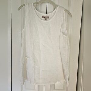 Flax White Linen Sleeveless Pocket Tank